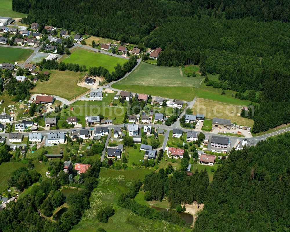 Straßdorf from above - Village - view on the edge of forested areas in Straßdorf in the state Bavaria, Germany