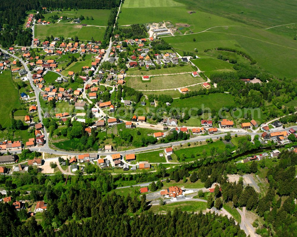 Tanne from above - Village - view on the edge of forested areas in Tanne in the state Saxony-Anhalt, Germany