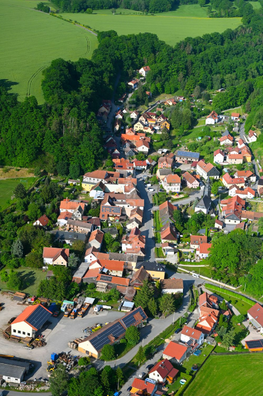 Uhlstädt-Kirchhasel from above - Village - view on the edge of forested areas in Uhlstädt-Kirchhasel in the state Thuringia, Germany