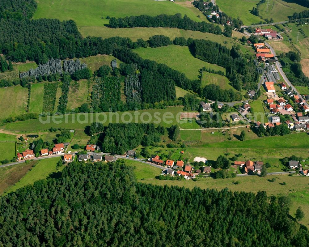 Unter-Mossau from above - Village - view on the edge of forested areas in Unter-Mossau in the state Hesse, Germany