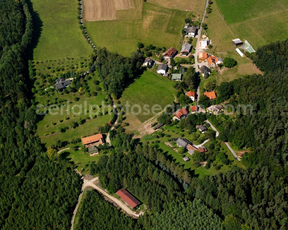 Unter-Sensbach from above - Village - view on the edge of forested areas in Unter-Sensbach in the state Hesse, Germany