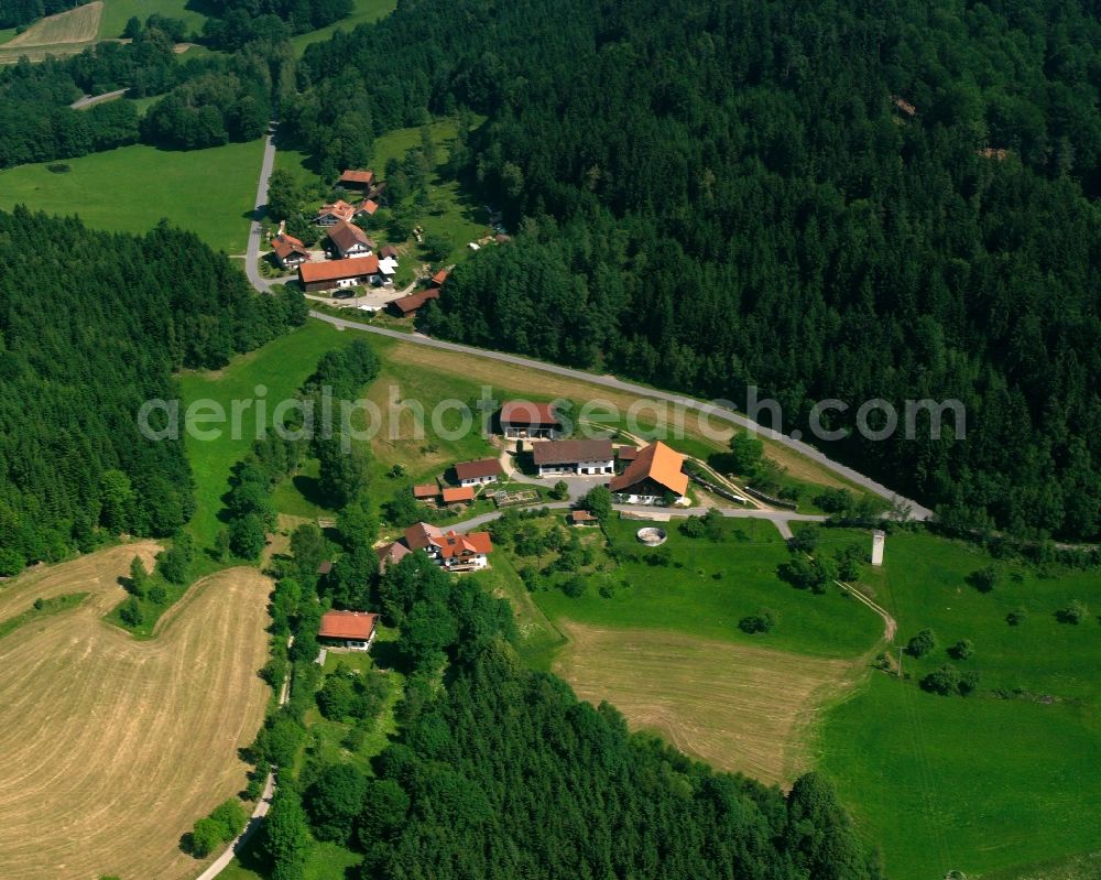 Unternebling from the bird's eye view: Village - view on the edge of forested areas in Unternebling in the state Bavaria, Germany