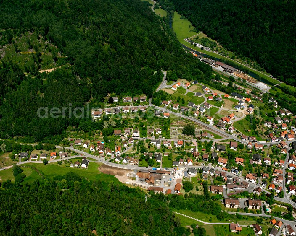 Unterreichenbach from above - Village - view on the edge of forested areas in Unterreichenbach in the state Baden-Wuerttemberg, Germany