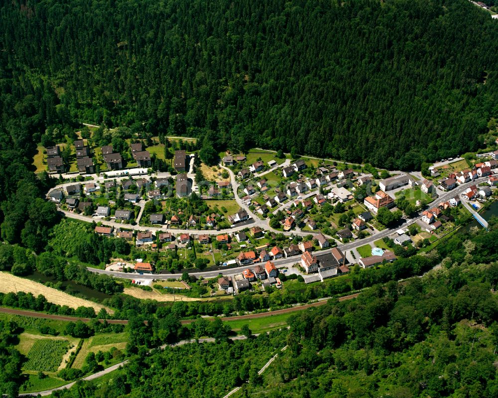 Aerial image Unterreichenbach - Village - view on the edge of forested areas in Unterreichenbach in the state Baden-Wuerttemberg, Germany