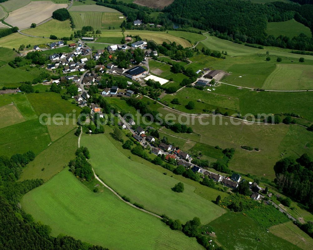 Valbert from above - Village - view on the edge of forested areas in Valbert in the state North Rhine-Westphalia, Germany