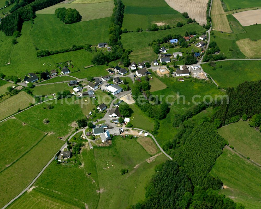 Valbert from the bird's eye view: Village - view on the edge of forested areas in Valbert in the state North Rhine-Westphalia, Germany