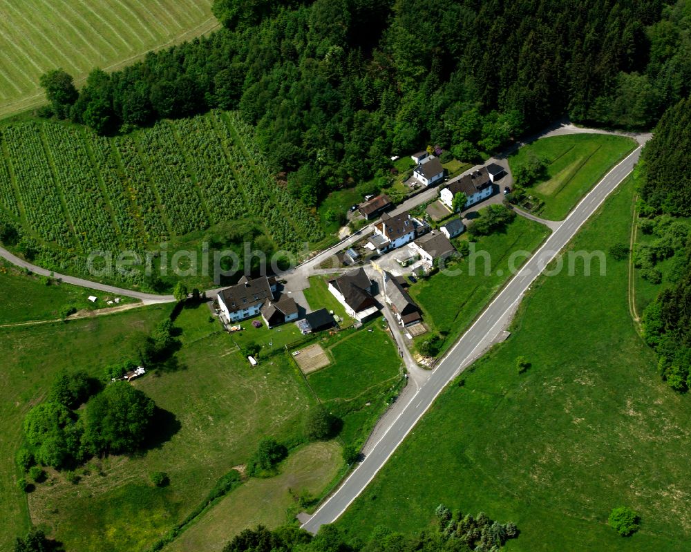 Valbert from above - Village - view on the edge of forested areas in Valbert in the state North Rhine-Westphalia, Germany