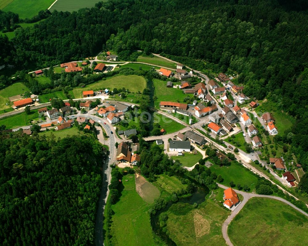 Veringenstadt from above - Village - view on the edge of forested areas in Veringenstadt in the state Baden-Wuerttemberg, Germany