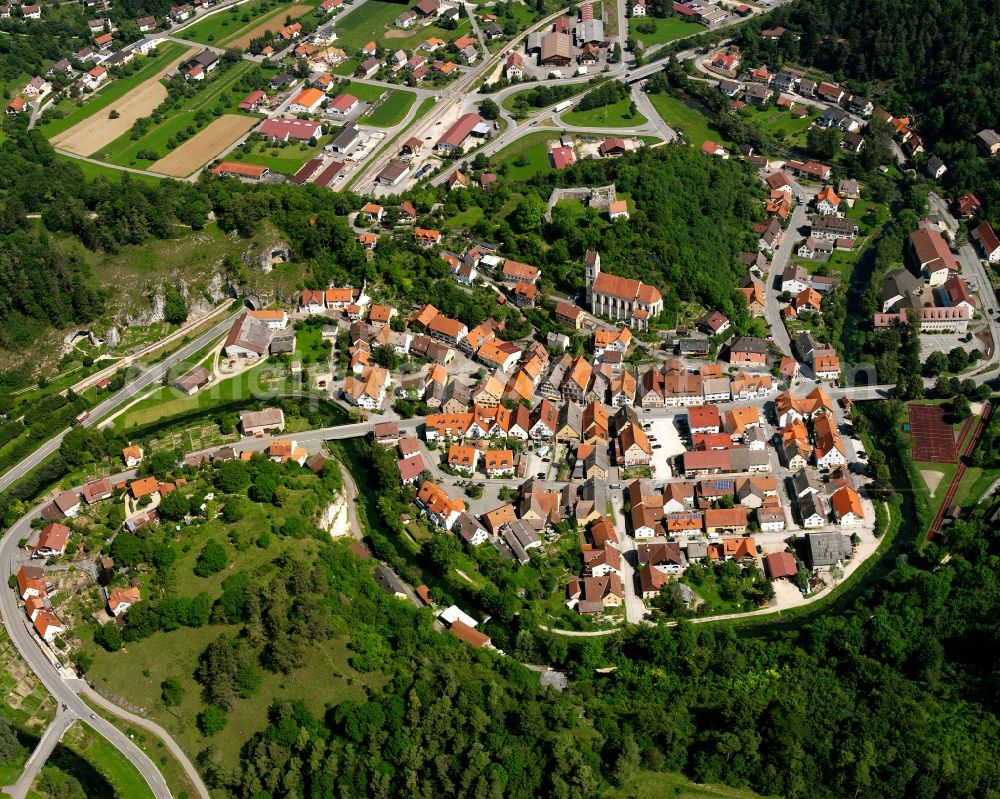 Aerial image Veringenstadt - Village - view on the edge of forested areas in Veringenstadt in the state Baden-Wuerttemberg, Germany