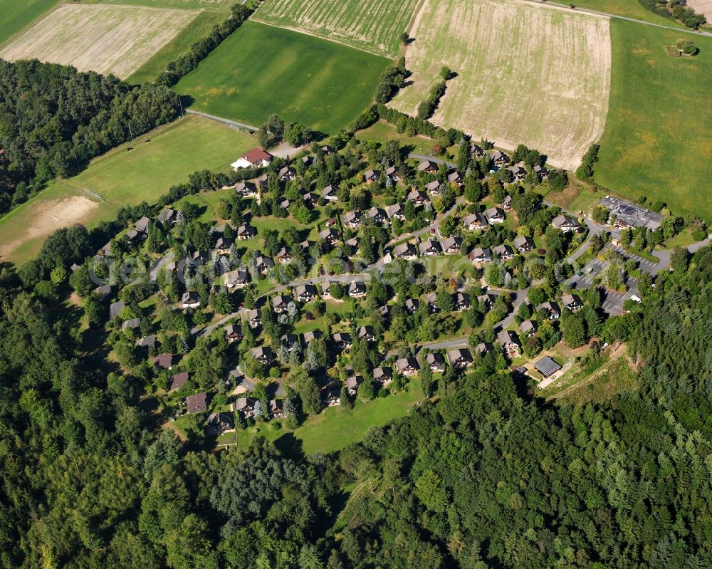 Vielbrunn from above - Village - view on the edge of forested areas in Vielbrunn in the state Hesse, Germany