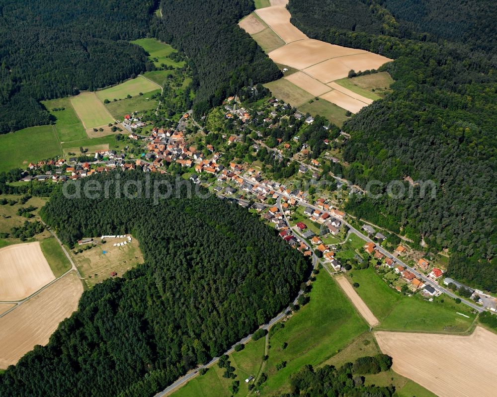 Aerial image Wald-Amorbach - Village - view on the edge of forested areas in Wald-Amorbach in the state Hesse, Germany