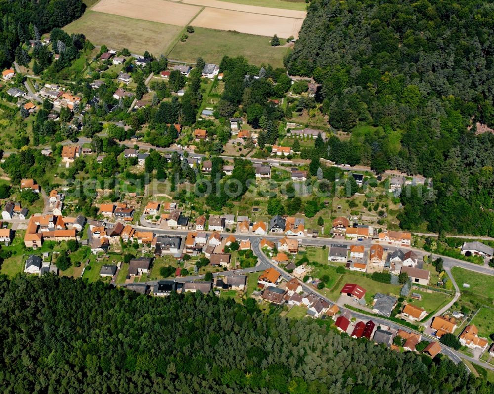 Wald-Amorbach from the bird's eye view: Village - view on the edge of forested areas in Wald-Amorbach in the state Hesse, Germany