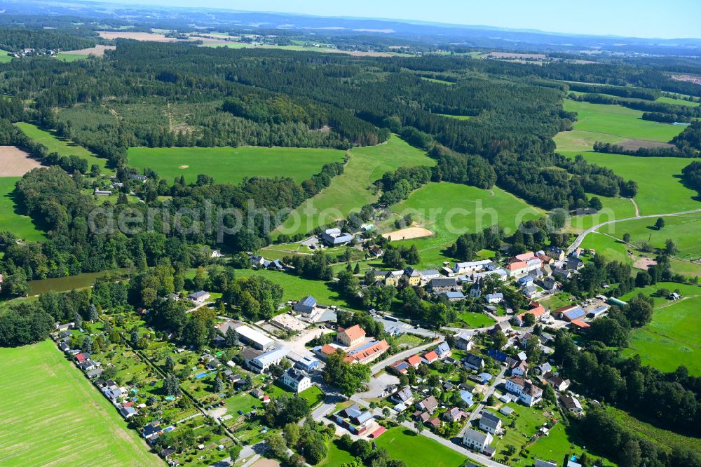 Waldkirchen from the bird's eye view: Village - view on the edge of forested areas in Waldkirchen in the state Saxony, Germany