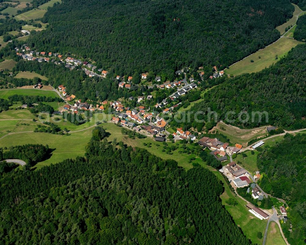 Wallbach from above - Village - view on the edge of forested areas in Wallbach in the state Hesse, Germany