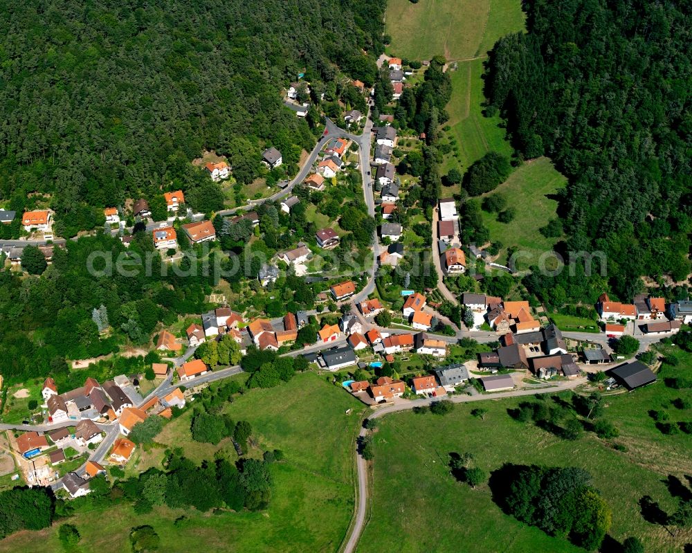 Aerial image Wallbach - Village - view on the edge of forested areas in Wallbach in the state Hesse, Germany