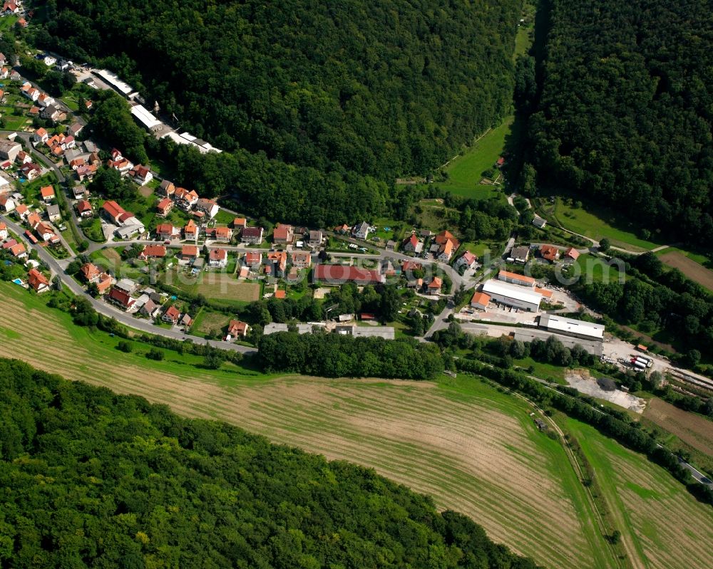 Wendehausen from above - Village - view on the edge of forested areas in Wendehausen in the state Thuringia, Germany