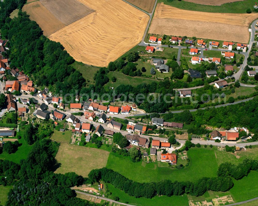 Widdern from above - Village - view on the edge of forested areas in Widdern in the state Baden-Wuerttemberg, Germany