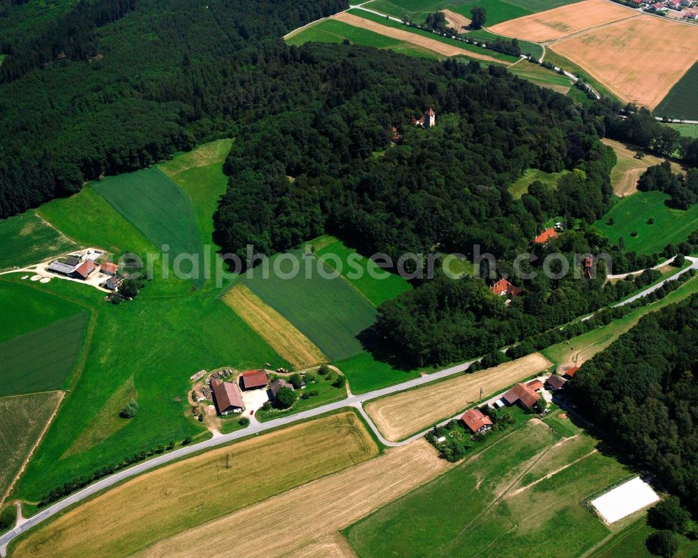 Aerial image Wolfsdrüssel - Village - view on the edge of forested areas in Wolfsdrüssel in the state Bavaria, Germany