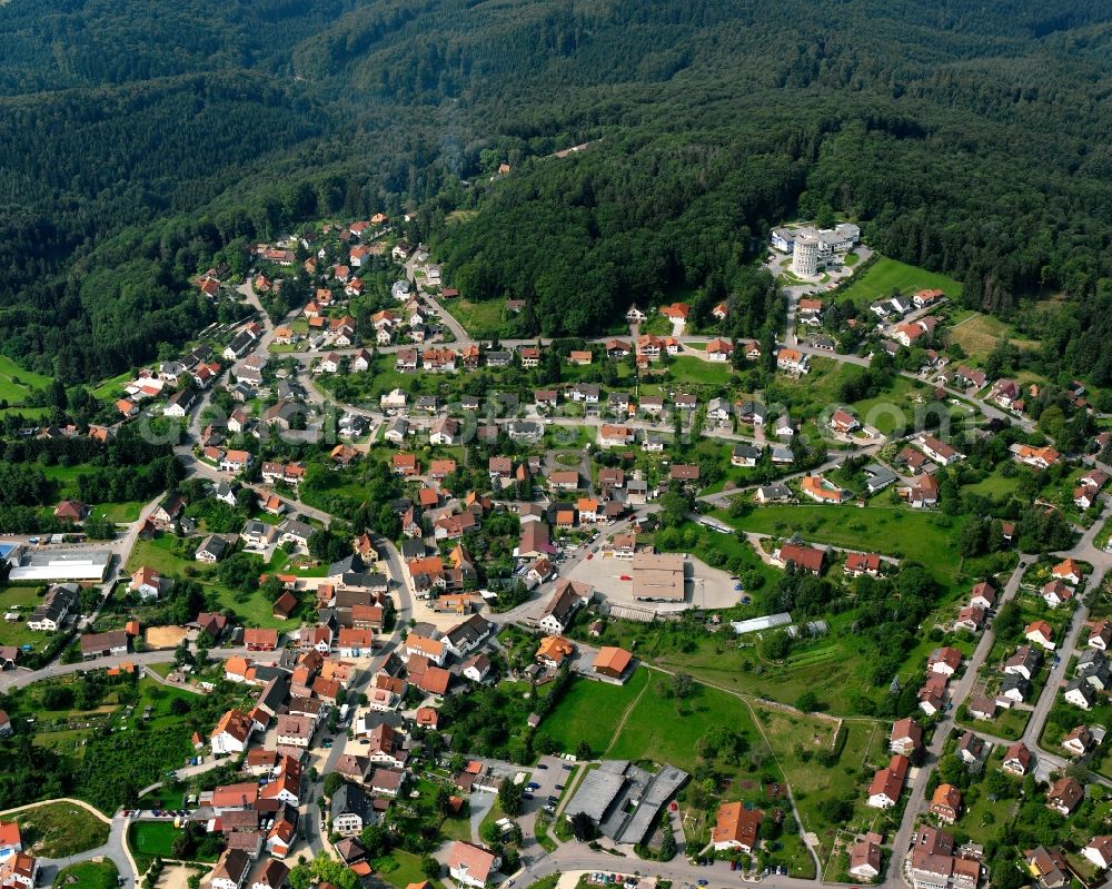 Aerial image Wüstenrot - Village - view on the edge of forested areas in Wüstenrot in the state Baden-Wuerttemberg, Germany