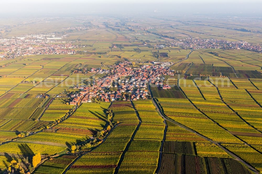 Rhodt from above - Village - view on the edge of agricultural fields and farmland in Rhodt in the state Rhineland-Palatinate, Germany