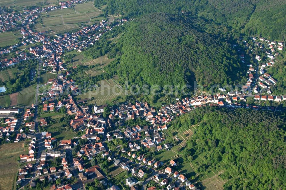 Neustadt an der Weinstraße from the bird's eye view: Village - view on the edge of wine yards in the district Hambach in Neustadt an der Weinstrasse in the state Rhineland-Palatinate, Germany