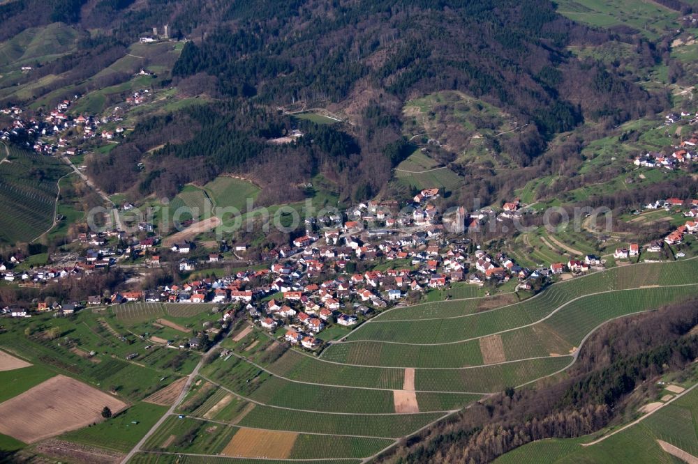 Bühl from above - Village - view on the edge of wine yards in the district Neusatz in Buehl in the state Baden-Wuerttemberg