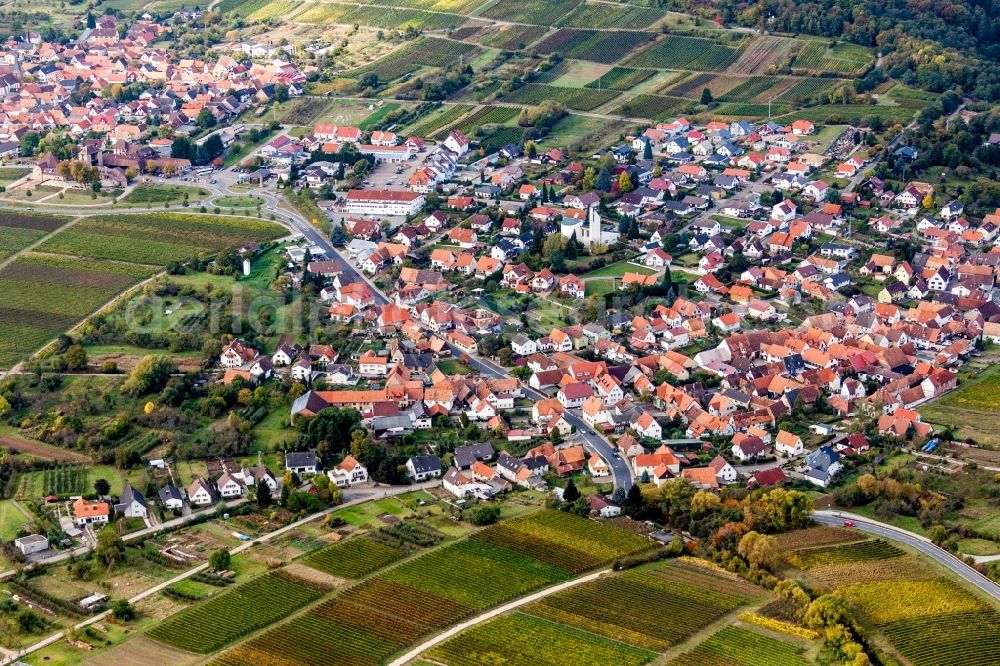 Rechtenbach from above - Village - view on the edge of wineyards and forsts in Rechtenbach in the state Rhineland-Palatinate, Germany