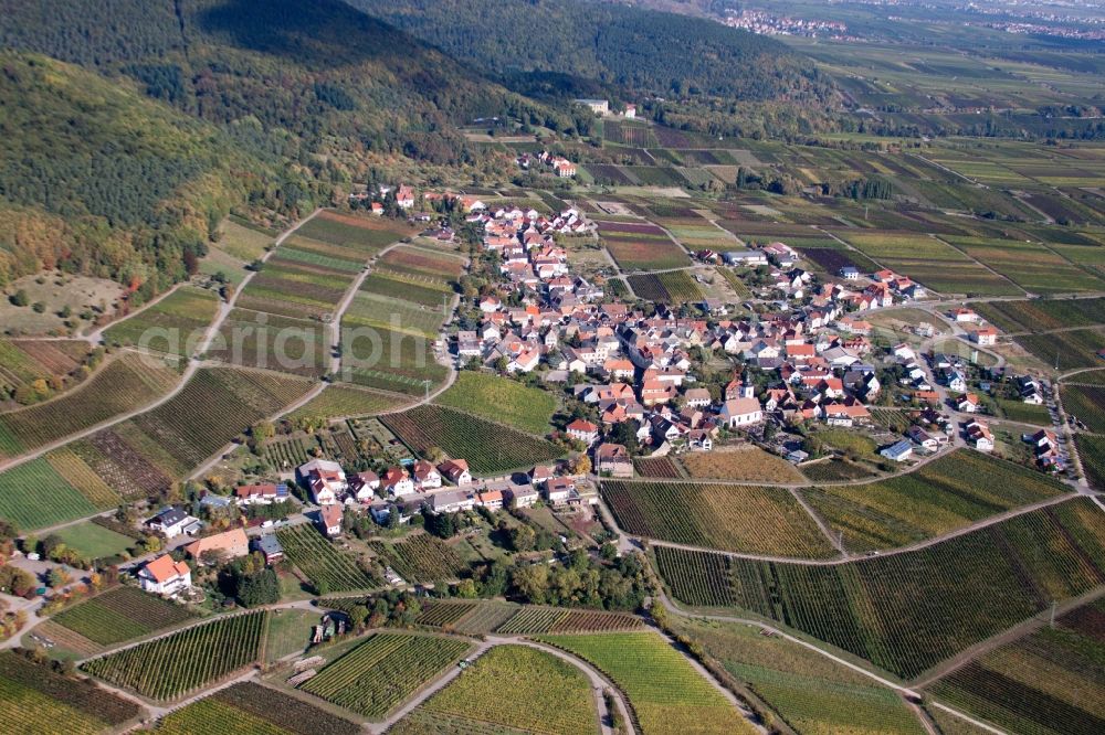 Aerial photograph Weyher in der Pfalz - Village - view on the edge of wine yards in Weyher in der Pfalz in the state Rhineland-Palatinate, Germany