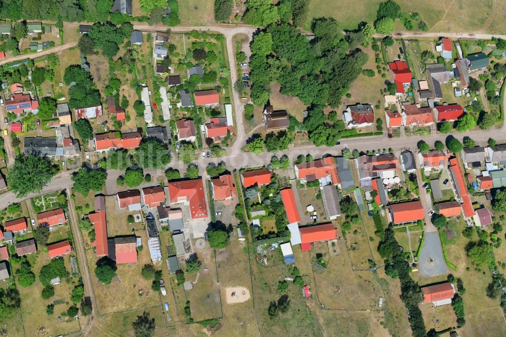 Rheinsberg from above - Village view on street Dorfstrasse in Rheinsberg in the state Brandenburg, Germany