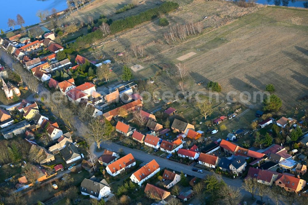 Aerial photograph Rheinsberg - Village view on street Dorfstrasse in Rheinsberg in the state Brandenburg, Germany