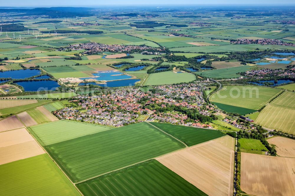 Rössing from the bird's eye view: Village view in Roessing in the state Lower Saxony, Germany