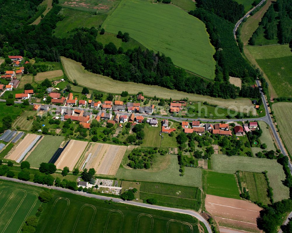 Silkerode from above - Village view on street Dorfstrasse in Silkerode in the state Thuringia, Germany