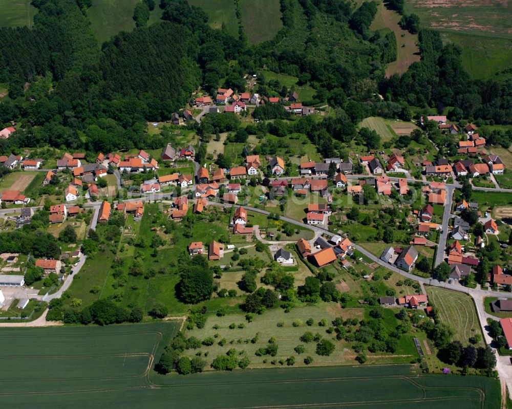 Silkerode from the bird's eye view: Village view on street Dorfstrasse in Silkerode in the state Thuringia, Germany