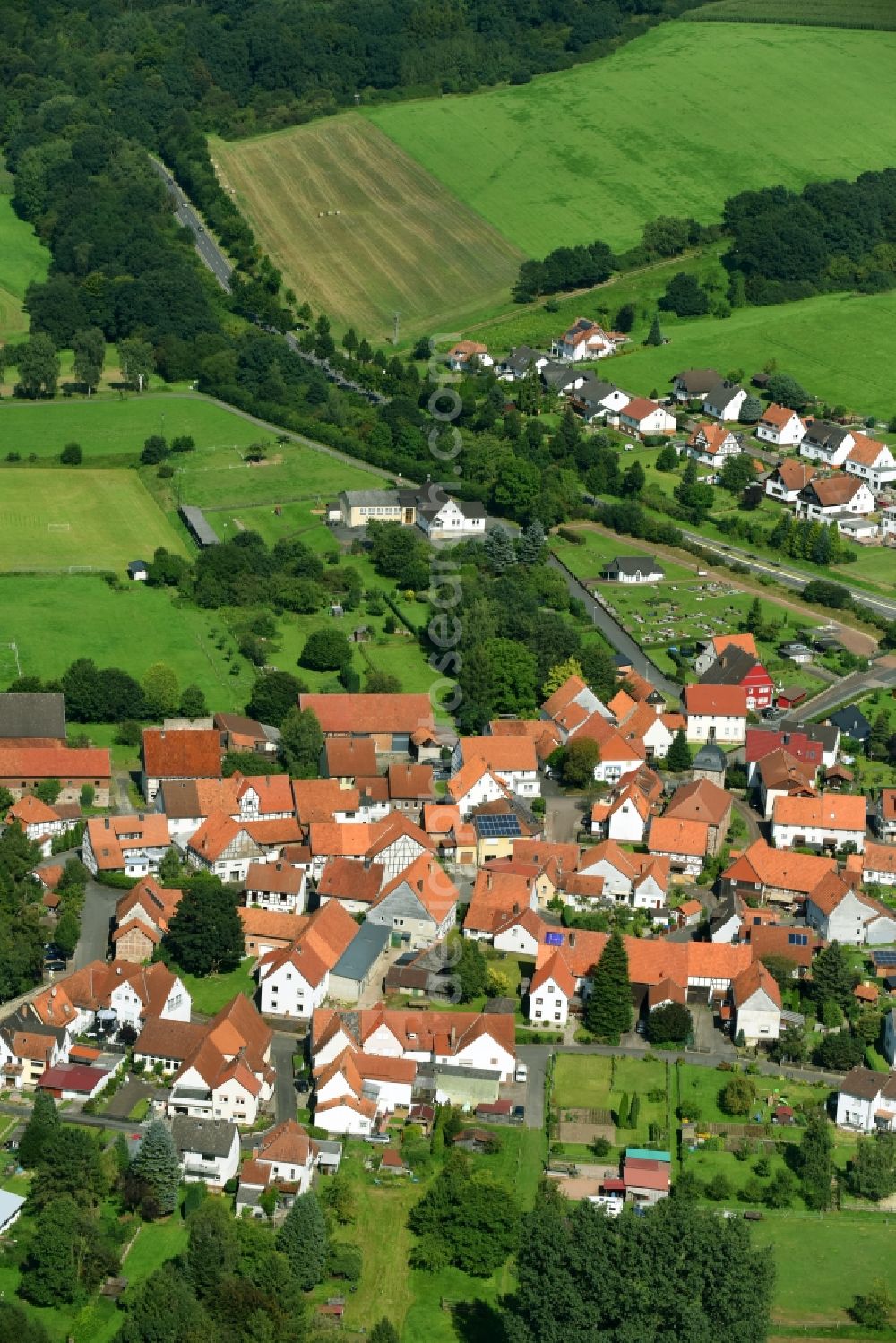 Stammen from the bird's eye view: Village view in Stammen in the state Hesse, Germany