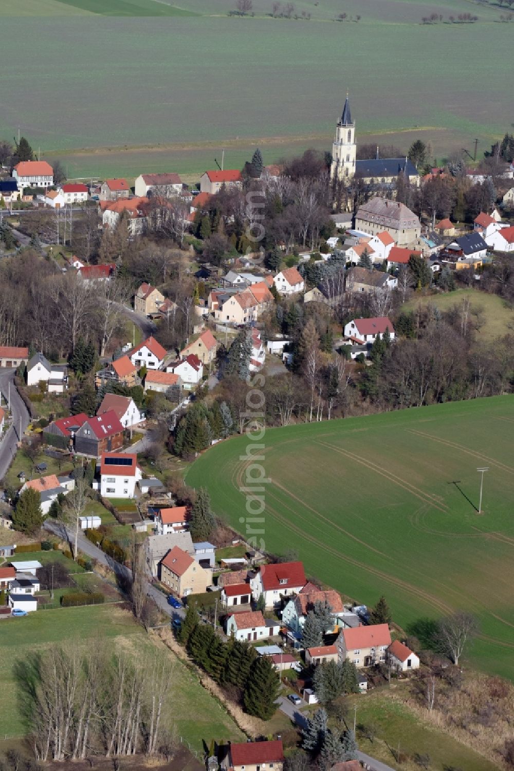 Stauchitz from the bird's eye view: Village view of Staucha in the state Saxony