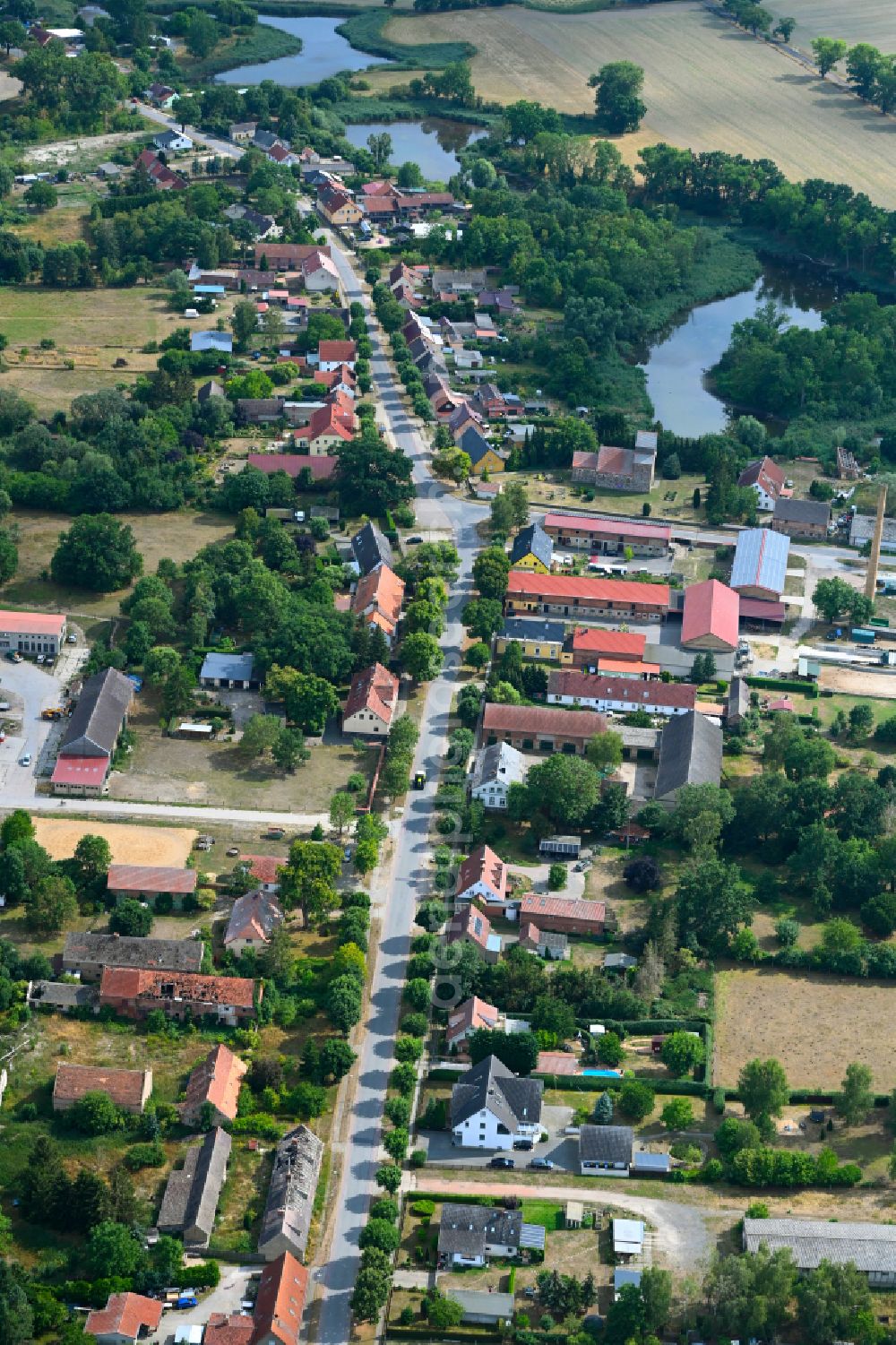 Stöffin from above - Village view on street Dorfstrasse in Stoeffin in the state Brandenburg, Germany