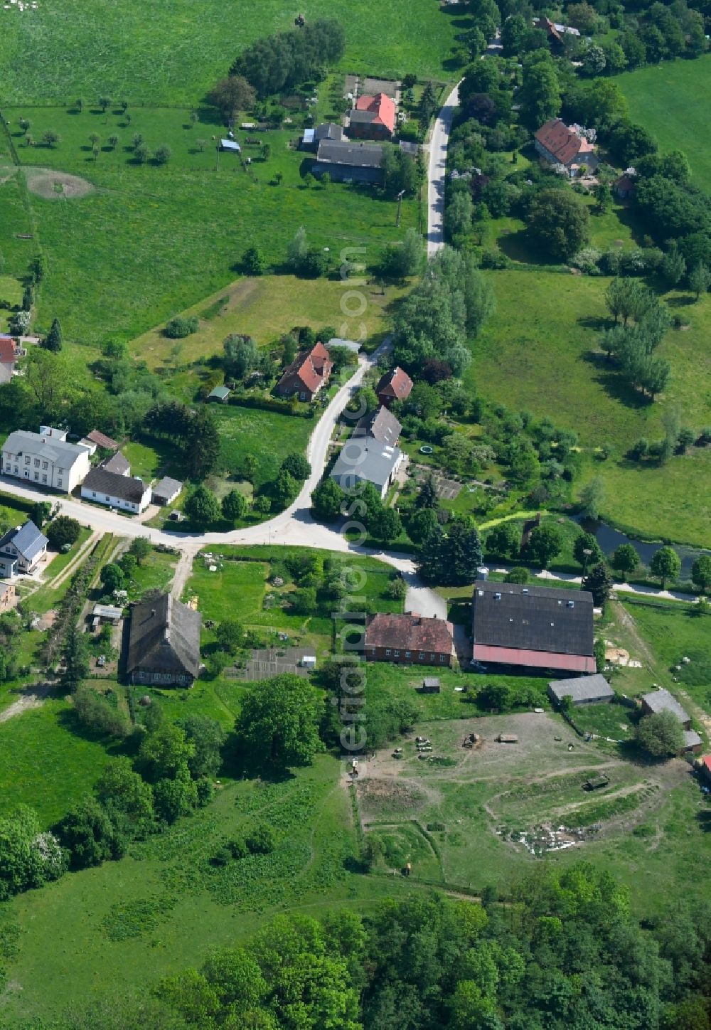 Testorf-Steinfort from above - Village view in Testorf-Steinfort in the state Mecklenburg - Western Pomerania, Germany