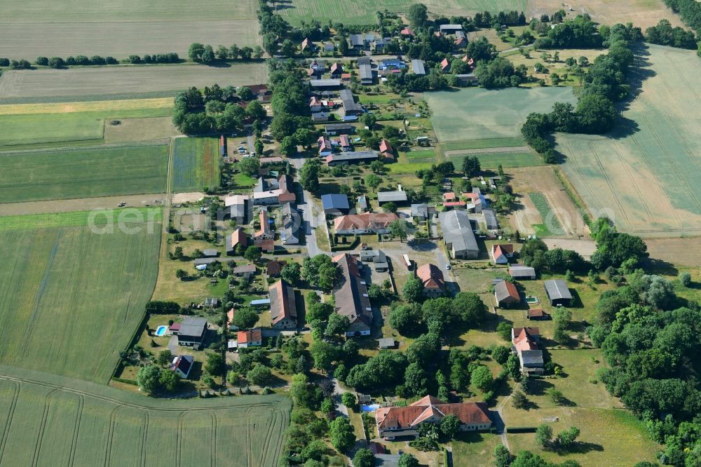 Trieplatz from the bird's eye view: Village view in Trieplatz in the state Brandenburg, Germany