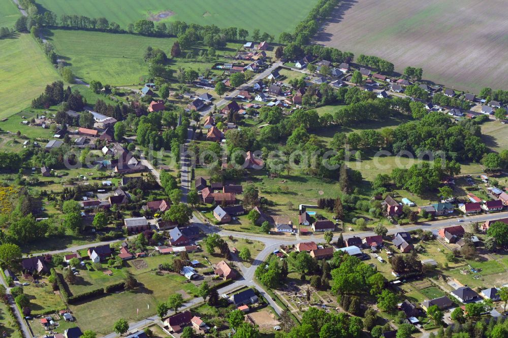 Uelitz from above - Village view on street Gruene Strasse in Uelitz in the state Mecklenburg - Western Pomerania, Germany