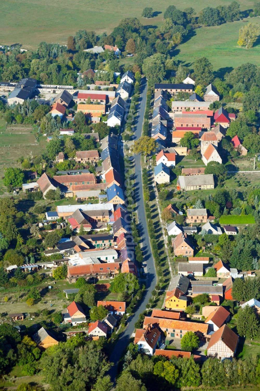 Vehlin from the bird's eye view: Village view in Vehlin in the state Brandenburg, Germany