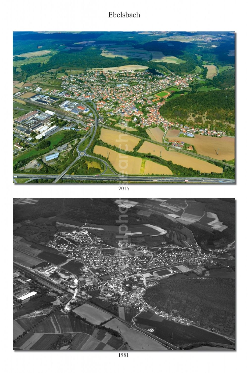 Ebelsbach from the bird's eye view: Village - View of the district Hassberge belonging municipality in Ebelsbach in the state Bavaria