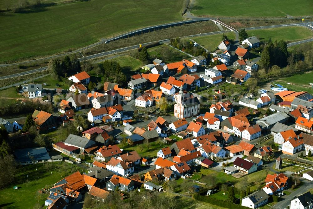 Aerial photograph Wickers - Village view with streets and apartments of the municipality Wickers in the Rhoen in the state Hesse, Germany