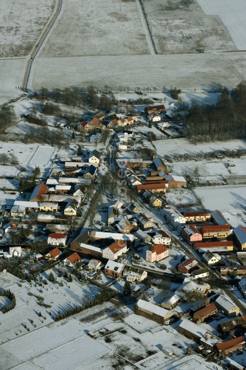 Aerial photograph Ludwigsfelde - Wintry snowy village view of Wietstock in the state Brandenburg