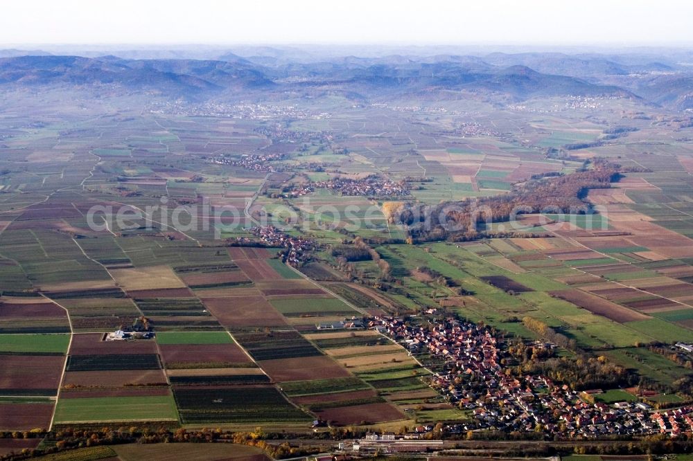 Winden from the bird's eye view: Village view of Winden in front of the hills of palatinate in the state Rhineland-Palatinate