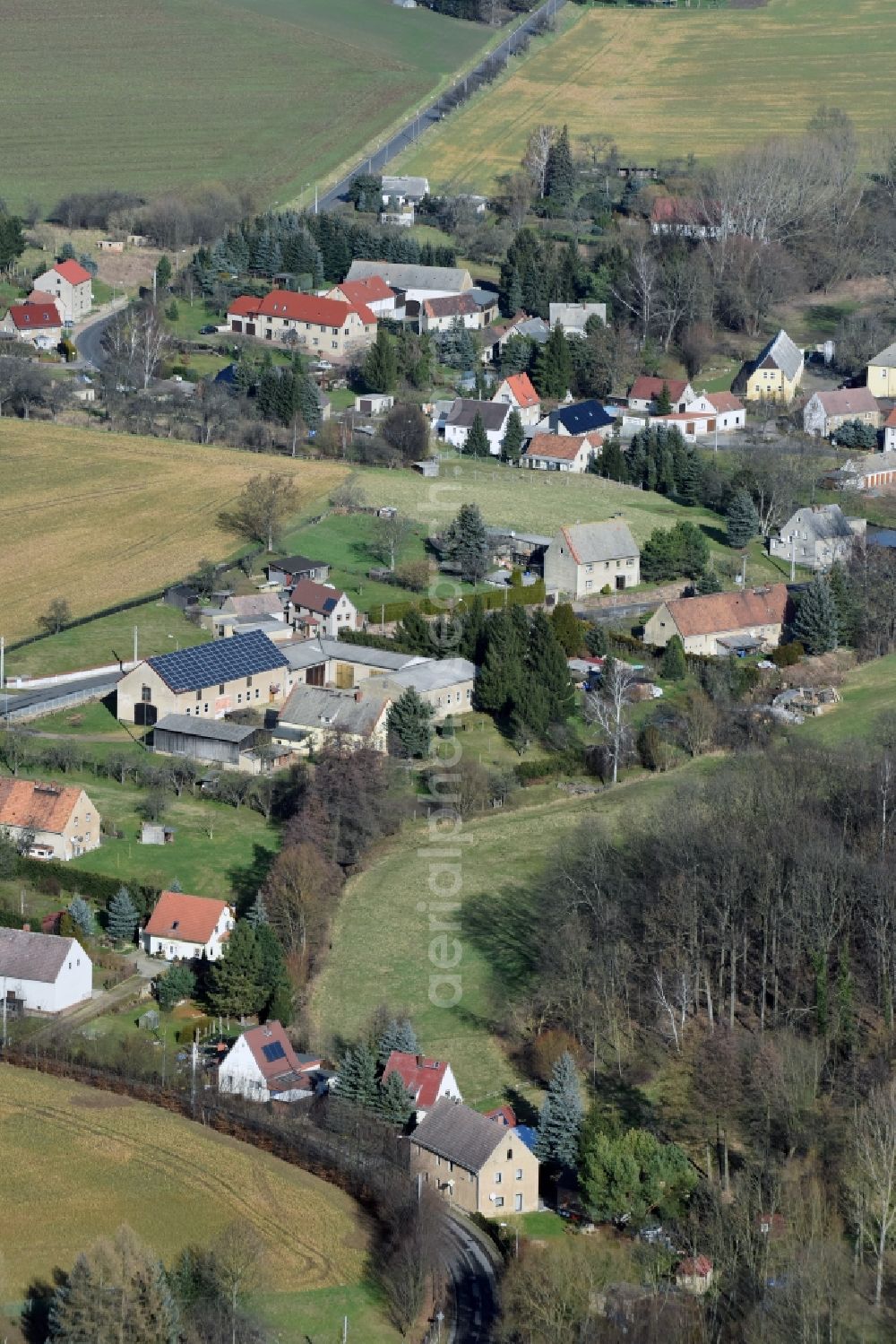 Zschochau from the bird's eye view: Village view of Zschochau in the state Saxony