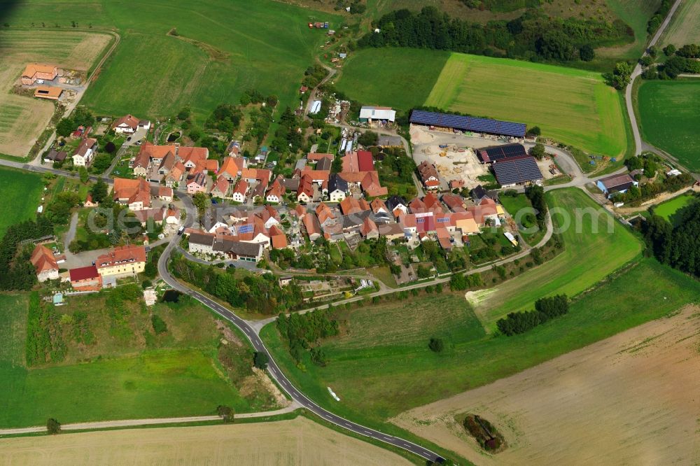 Aerial image Bischofsheim - Village - View of the district Hassberge belonging municipality in Bischofsheim in the state Bavaria