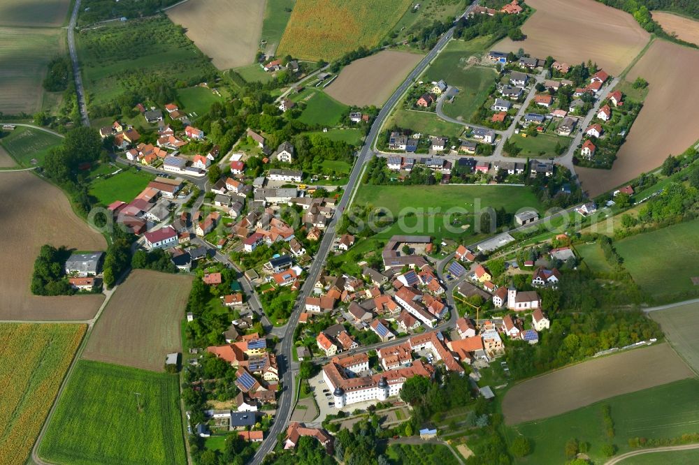 Eichelsdorf from the bird's eye view: Village - View of the district Hassberge belonging municipality in Eichelsdorf in the state Bavaria