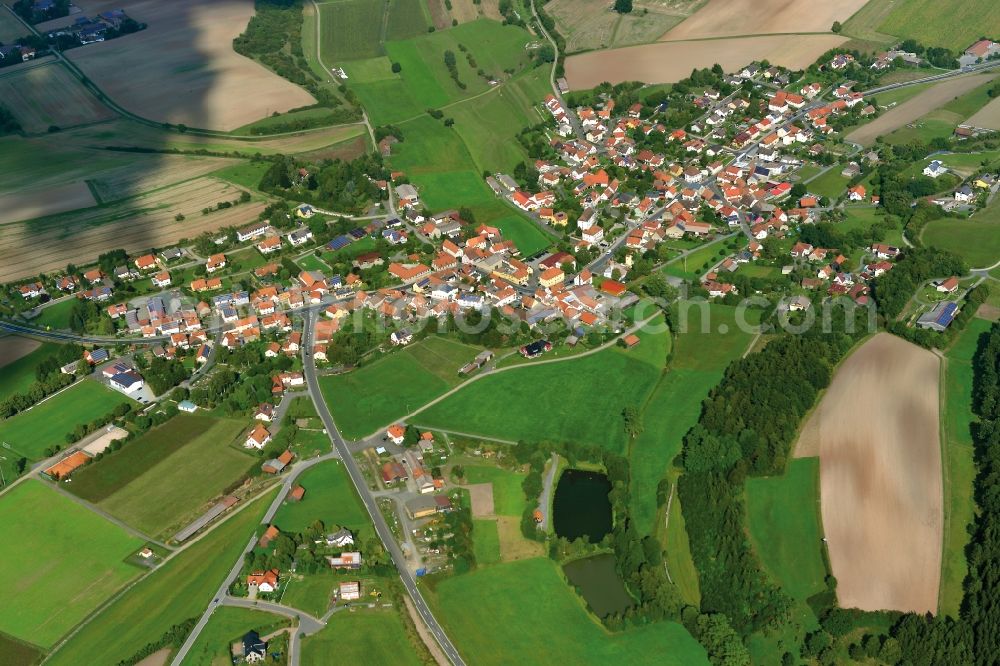 Ermershausen from the bird's eye view: Village - View of the district Hassberge belonging municipality in Ermershausen in the state Bavaria