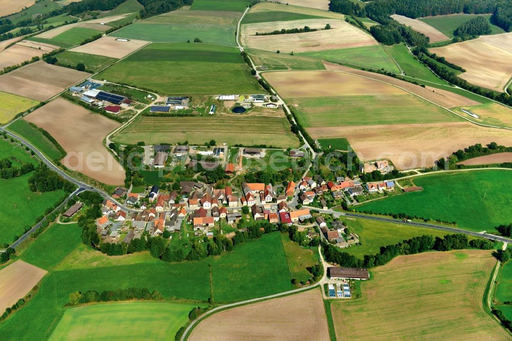 Falsbrunn from the bird's eye view: Village - View of the district Hassberge belonging municipality in Falsbrunn in the state Bavaria