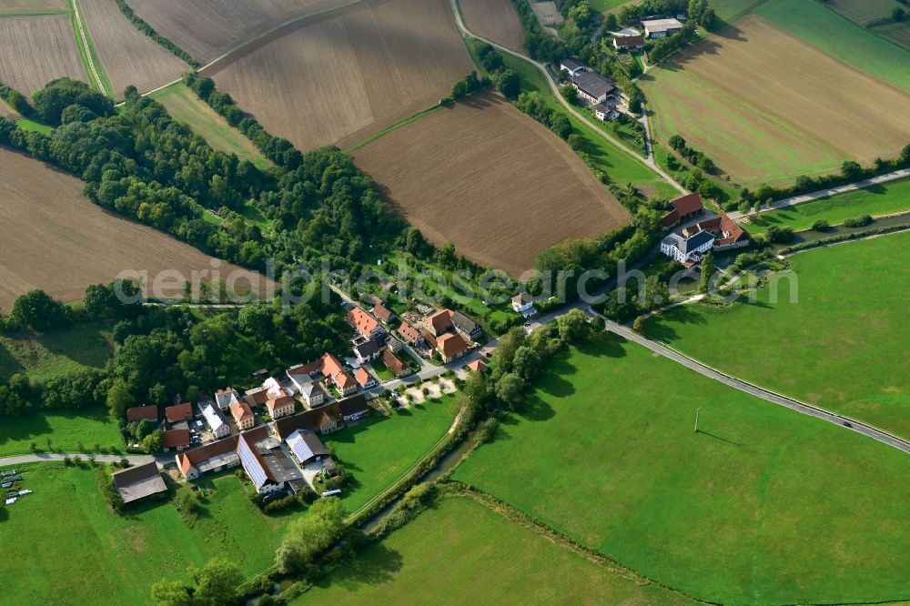 Hemmendorf from the bird's eye view: Village - View of the district Hassberge belonging municipality in Hemmendorf in the state Bavaria